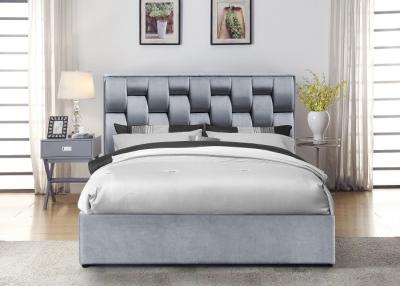 China Grey Velvet Fabric Storage Bed Frame With Tufted High Headboard for sale