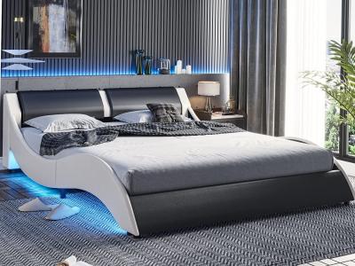 China Upholstered Bed with PU Leather Headboard, PU Platform Bedframe with LED Lights for sale