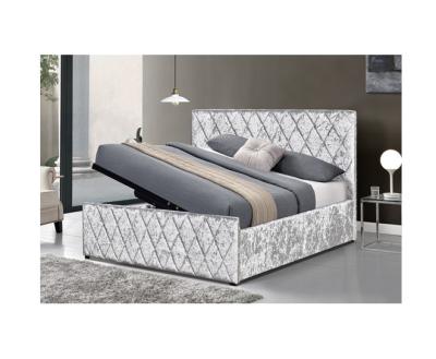 China Ottoman Gray Velvet Tufted Storage Bed Frame Gas Lift OEM ODM for sale