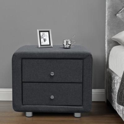 China Modern Upholstered Fabric Bedside Table Linen Grey Velvet Nightstand 2 Drawers for sale