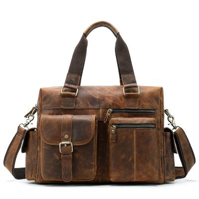 China High quality European and American large-capacity handbag cowhide one-shoulder bag retro business travel horizontal outdoor hand lugga for sale