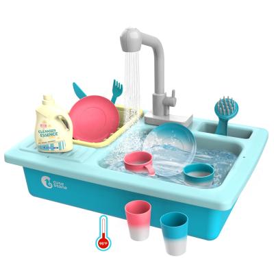 China Cute Plastic Stone Color Changing Funny Simulation Dishwasher Electric Playing Toy Running Water Sink Toy Kitchen for sale