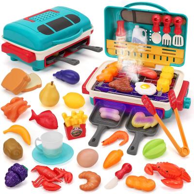 China Clever Plastic Early Education No Burrs 42Pcs ABS Plastic Color Changing Kitchen Oven Toys Pretend BBQ Grill Toy for sale