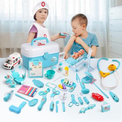 China 62 Pcs Blue Color ABS Plastic Early Education Intelligent Plastic Role Play Toy Set Doctor Toys for sale