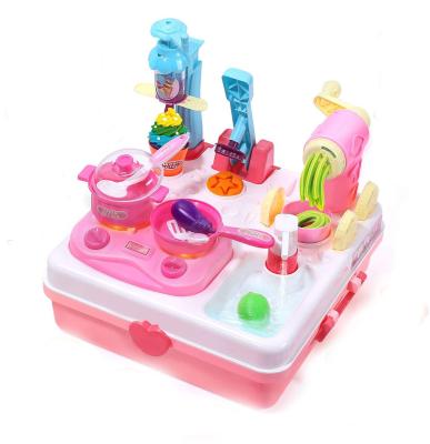 China Wholesale DIY Small Plastic Game Play Dough Chef Tools Kit Kitchen Noodle Maker Machine Happy Cooking Toys For Kids for sale