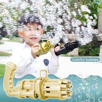 China 2021 Plastic Amazon Wholesale 8-Hole Kids Automatic Gatling Bubble Gun Toys Summer Bubble Machine For Kids Gifts Party Toys for sale