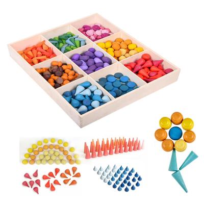 China High Quality Popular Happy Schima Blocks 324 Pieces Cones Droplets Honeycomb Mushroom Clever Game Montessori Educational Wooden Toys For Children for sale