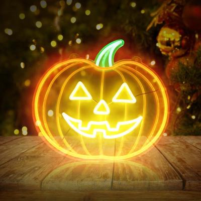 China Dropshipping Halloween Decor LED Neon Sign Buildings Halloween Acrylic Neon Sign Pumpkin Lantern Neon Sign For Home Party for sale