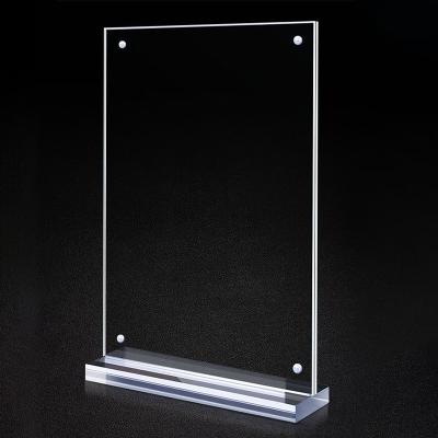 China Rack Sign 100x150 T Shape 4x6 Transparent Magnetic Acrylic Sign Holder for sale