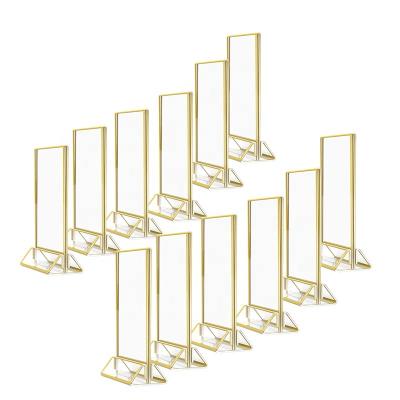 China Acrylic Sign Holder 4x6 Clear 4x6 Table Number Holder Sign Holder With Gold Borders for sale