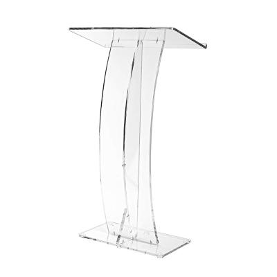 China Modern Lectern For Conferences Recitals Speech Clear Black Curved Stand Podium for sale