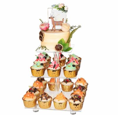 China Morden Three Tier Acrylic Cupcake Stand Birthday Cake Tower for sale