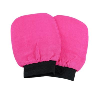 China EXFOLIATE Tan Eraser Bath Glove Exfoliating Cuff Viscous Rayon Side Elastic 2 Glove Application Order Free Samples for sale