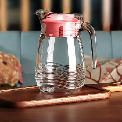 China Viable Coastal Glass Pitcher With PP Lid Water Jug Heat Resistant Pot For Hot/Cold Glassware Ice Tea And Juice Beverage Bottle 1000ml for sale