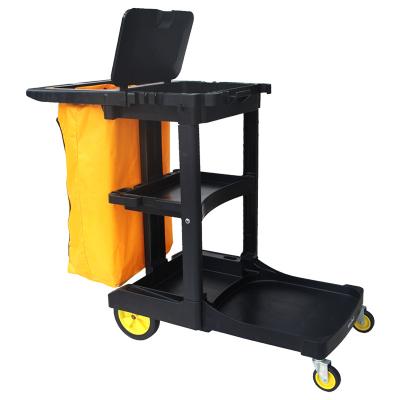 China Other factory wholesale black multifunctional hotel household plastic cleaning cart D-11C/service cart with lid for sale