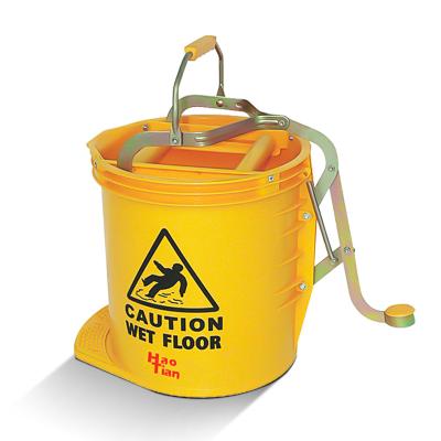 China Stocked Yellow Round 2021 25L Mop Bucket With Foot Pedal Roller Wringer Cart On Wheels for sale