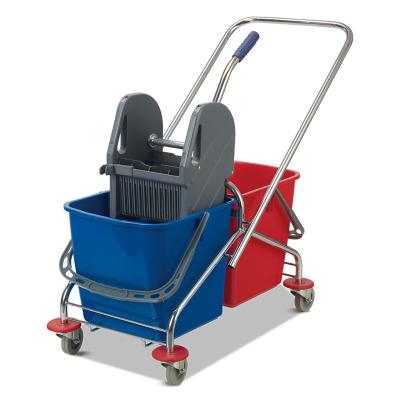 China Red/Blue Stocked Color 2 Bucket Water Mop Wringer Cart Down Pressure 46L Capacity Water Mop Bucket for sale