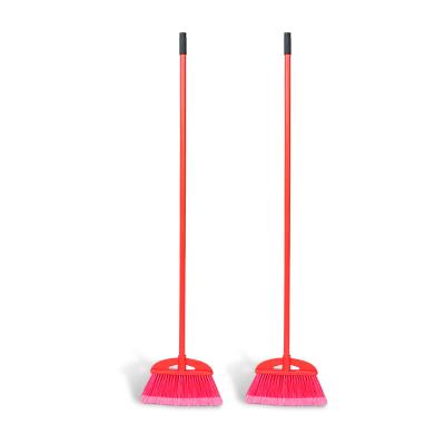 China Household luxury long handle red broom and dustpan set combination commercial single strip broom for sale