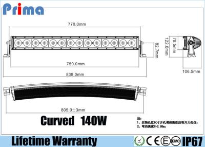 China el camión de 30 pulgadas 140W llevó la barra ligera, barra ligera curvada combinada del solo Cree de la fila 10W  en venta