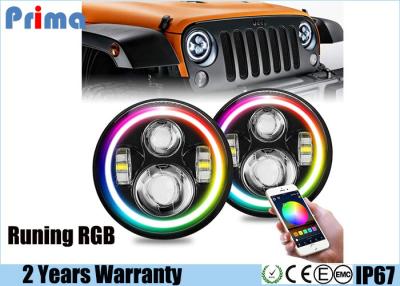 China New 7 Inch Jeep Headlights Running RGB Halo with Amber Signal Bluetooth Remote Music Mode for Jeep Wrangler TJ JK for sale