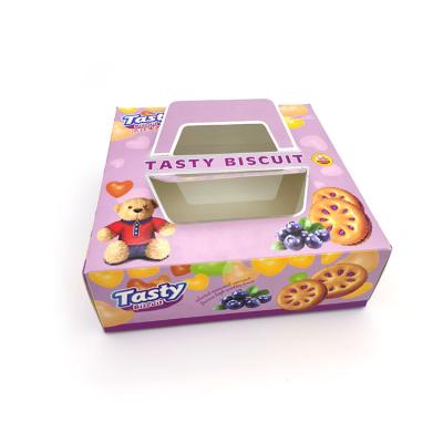 China Custom Printed Recyclable Food Cookie Gift Paper Craft Tasty Box With Logo Clear Foldable Lid for sale