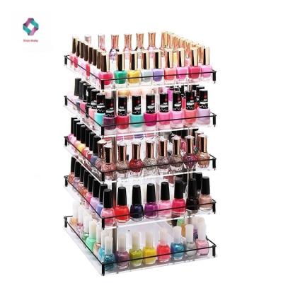 China Acrylic Steel & Plastic & Wood Acrylic Nail Polish Tray Display Stand Cardboard Metal Lipstick Nail Polish Display Cosmetic Showcase for sale