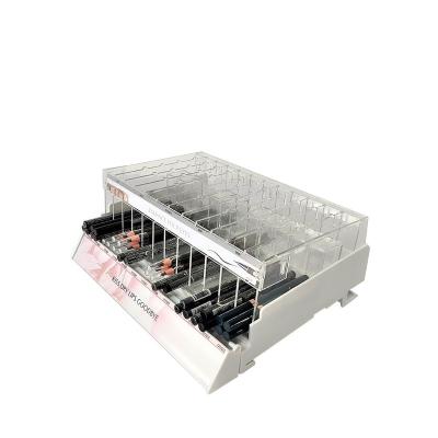 China Retail Steel & Plastic & Wood Makeup Display Case Props 12 Slots Pencil Cubby Brush Box Cosmetics Display Rack Displays Tray for sale