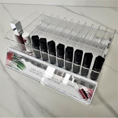 China Steel And Plastic Nail Polish Lip Gloss Lipstick Bb Cream With Pusher Tray For Cosmetic Fixture Makeup Cosmetic Displays for sale