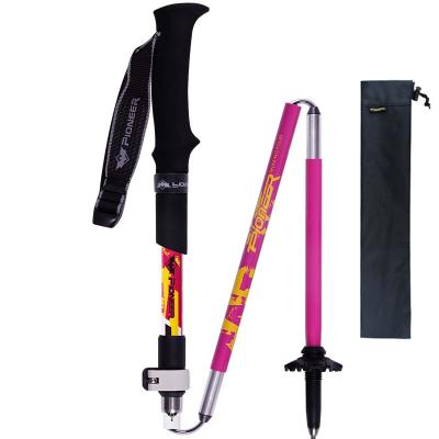 China 5 Section EVA Carbon Fiber Aluminum Ultralight Adjustable Walking Stick Folding Non-slip Rubber Trekking Folding Cane Poles for sale