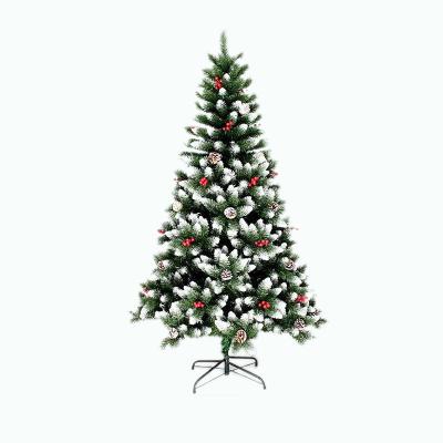 China Eco-Friendly KERVINO Simulated bell Christmas tree  pointy spray white pine cone red fruit PVC large Christmas tree for sale