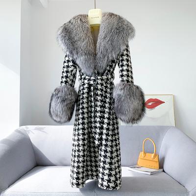 China 2021 New Cashmere Anti-wrinkle Real Fox Fur Coat Trench Coat Fashion Long Woolen Coat for sale