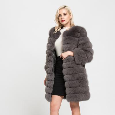 China Real Fur Coat Women Real Fox Fur Long Coat Breathable Luxury Thick Winter Warm Coat for sale