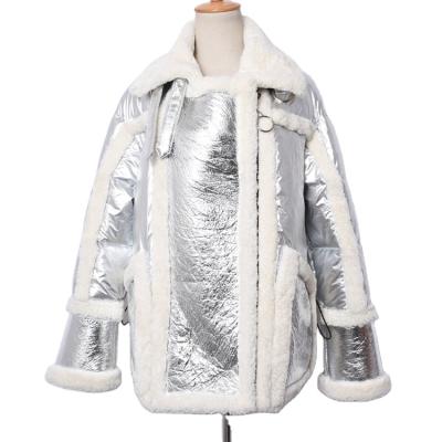 China Warm Thick White Women Duck Down Coat Winter Boutique Lambskin Jacket Genuine Fur Windproof for sale