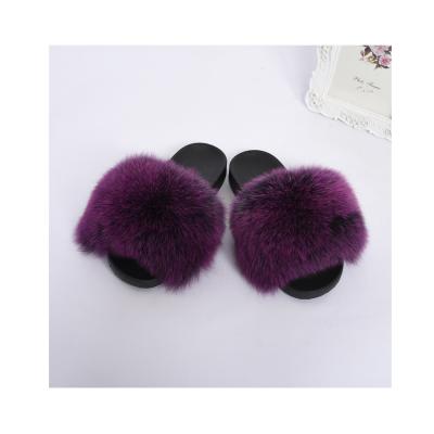 China Fashion Trend Ladies Sandals Fox Fur Slides Summer Color Fur Slides Soft Fluffy Fur Slippers for sale