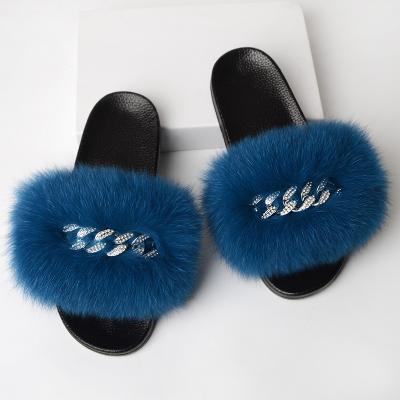 China Fashion Trend Fashion Women's Fur Slides Slippers Sandals With Real Fox Fur Fluffy Slides Large for sale