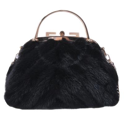 China Real Fashion Design Black Real Fur Bag Lady Fur Shoulder Bag Mink Fur Handle Bag Fashionable Lady Fur Shoulder Bag for sale