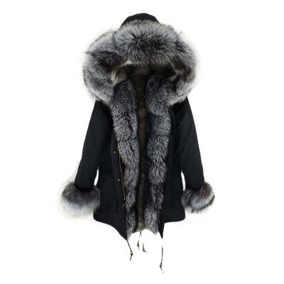 China Jancoco Rabbit Fur Lining Women Real Fur Parka Winter Warm Genuine Fox Fur Collar Coats for sale