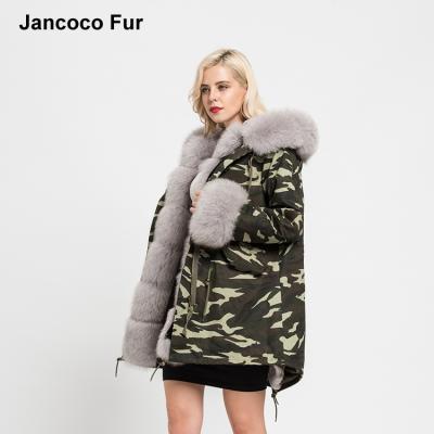 China Real fur parkas women winter Fox fur collar hooded coat parka viable warm fur jacket for sale