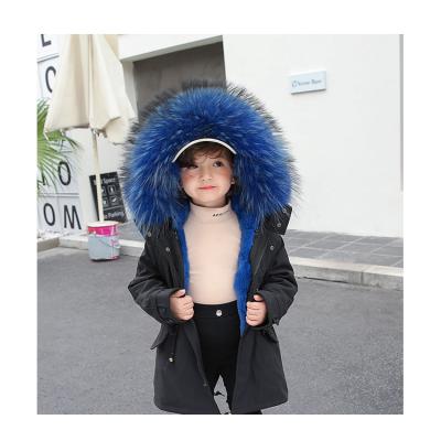 China Sale Raccoon Fur Hooded Parka Girls Boys Real Fur Coats Children Kids Warm Warm Winter Viable for sale