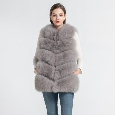 China Popular 5 Row Fox Fur Waistcoat Winter Fashion Vest Women Breathable Real Fur Long Design for sale