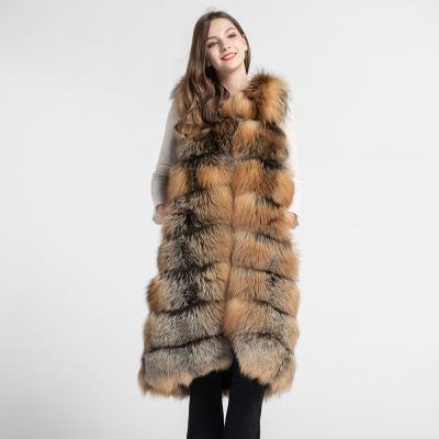 China Warm Red Fox Fur Vest Women Silver Fox Long Vest One x Breathable Luxury Real Fur Vest for sale