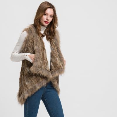 China Latest Lady's Breathable Natural Real Rabbit Fur Vest Decorated Winter Real Warm Raccoon Fur Collar Vest for sale