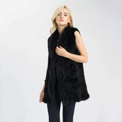 China Real Fur Vest Rabbit New Style Breathable With Pocket Women Winter Fashion Vest Coat for sale