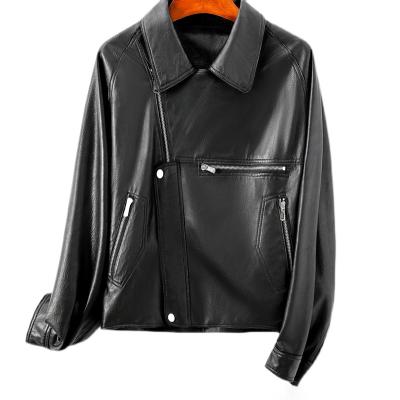 China High Street QUICK DRY Crop Bomber Jacket Genuine Leather Women Fashion Motorcycle Leather Jacket for sale