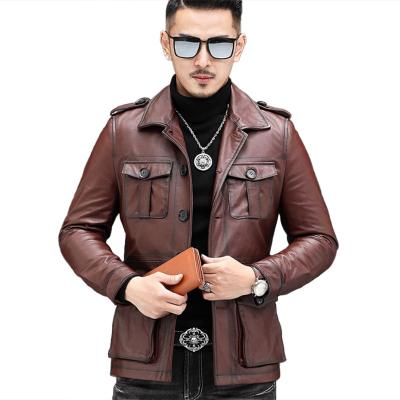 China Factory Wholesale Cowskin QUICK DRY Bomber Leather Jacket Motorcycle Cattlehide Leather Jacket For Men for sale