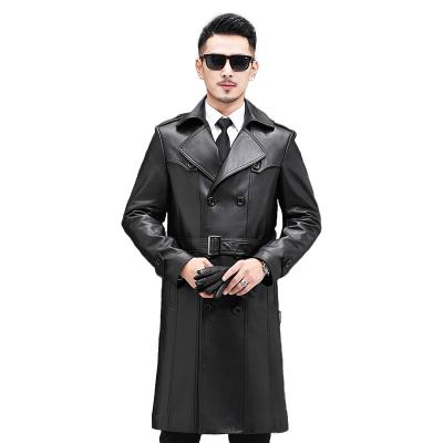 China Factory Wholesale Genuine Cattlehide QUICK DRY Cowskin Biker Leather Jacket Long Men's Leather Jacket for sale