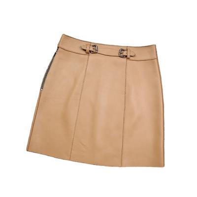 China Anti-Static High Waist Handmade Sheepskin Skirts Leather Belted Line A Viable Mini Skirt For Women for sale