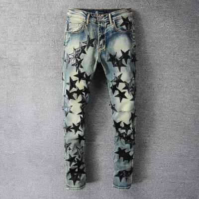 China Hot-selling 2022 high quality breathable design vintage brand ripped elastic jeans stretch men's printing trousers high street male skinny jeans for sale