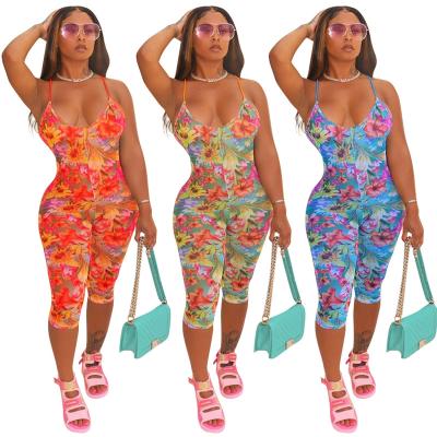 China 2022 New Arrivals Flower Printing Casual Women's Anti-pilling Jumpsuit Halter Bodycon Backless Jumpsuit for sale