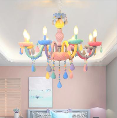 China Other Nordic Colorful Macarons Crystal Chandelier Decoration Candle Glass Pendant Light For Girl Princess Kids Room Restaurant for sale